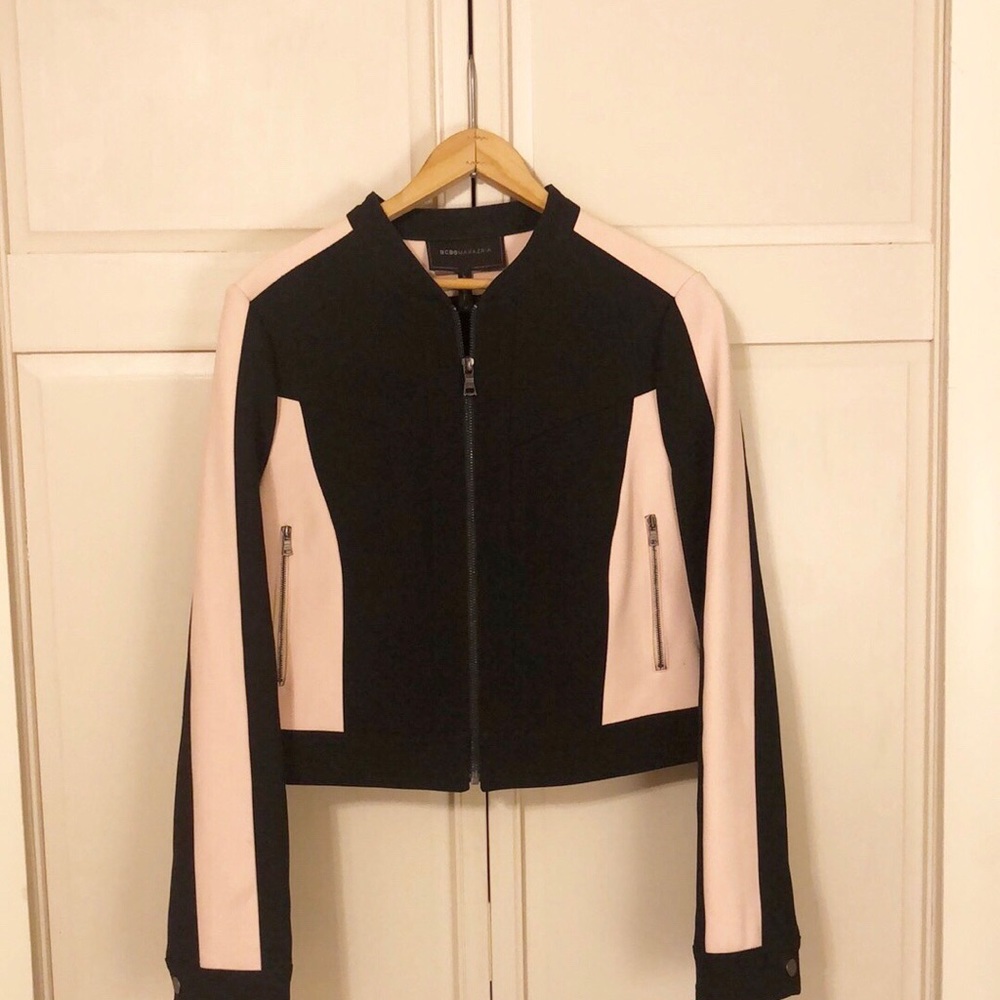 Sold BCBGMAXAZRIA Mod-Moto Cropped Jacket, Size M.